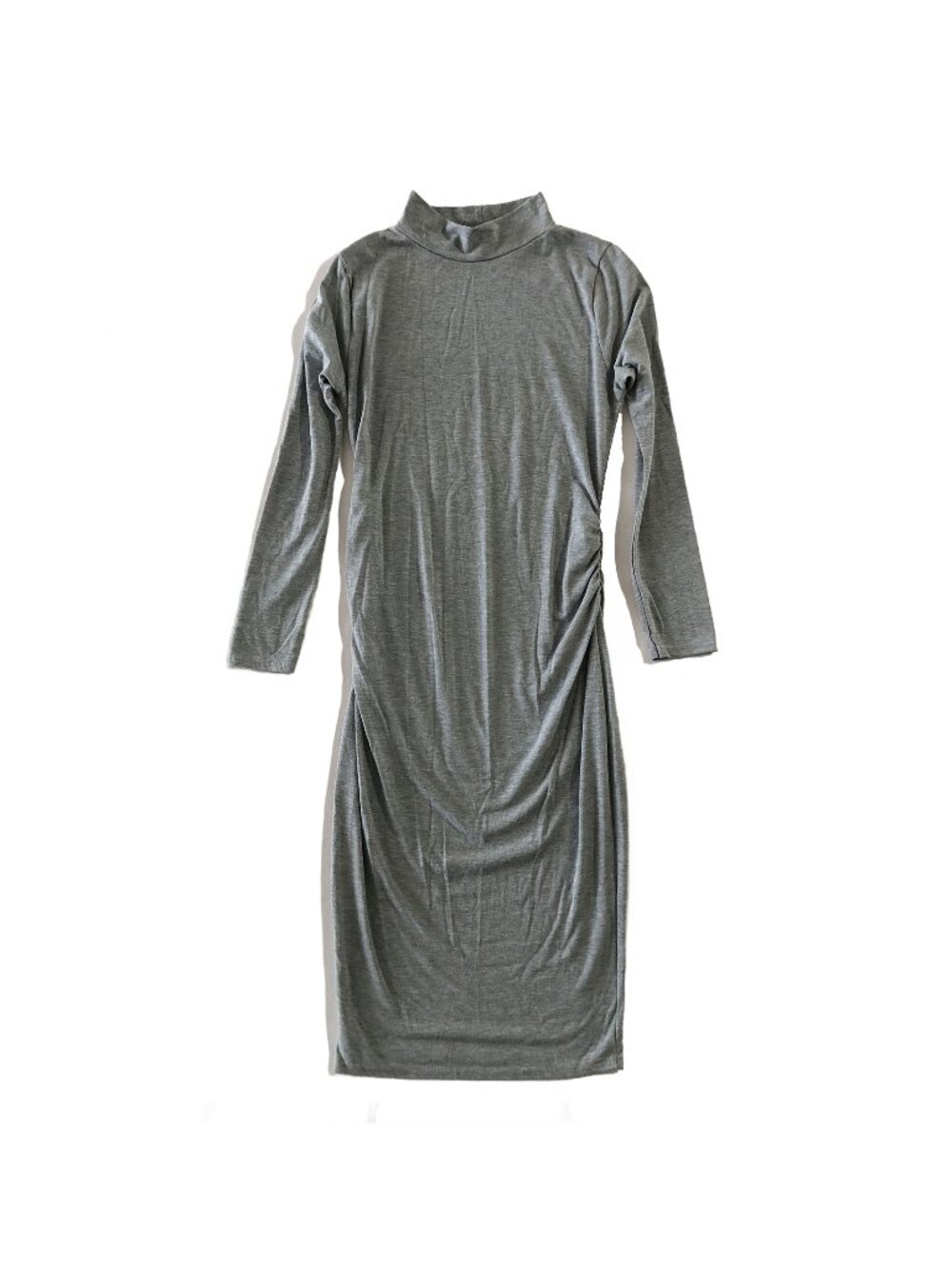 Boohoo Maternity Dress Womens Size M (8) Heather Grey Mock Neck Long Sleeve Midi